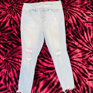 Sky blue rip jeans.